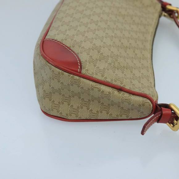 CELINE Macadam Canvas Hand Bag PVC Leather Beige Red Auth 99836 - Picture 3 of 16